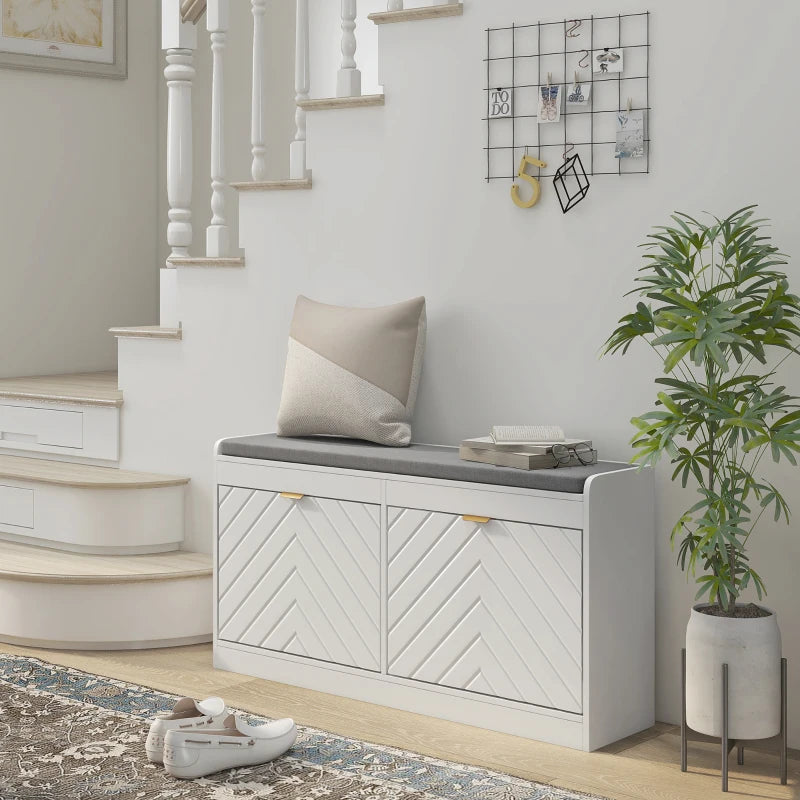 Shoe Storage with Seat, Upholstered Hallway Bench, Shoe Bench with 2 Flip Drawers and 4 Vents for 8 Pairs of Shoes