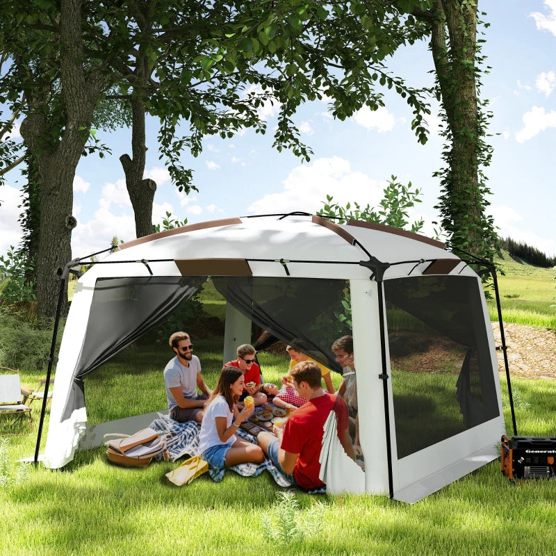 12' x 12' Screen Tent, UV50+ Protection Outdoor Screen House with Carry Bag & Ground Stakes, Fits 6-8 People, White