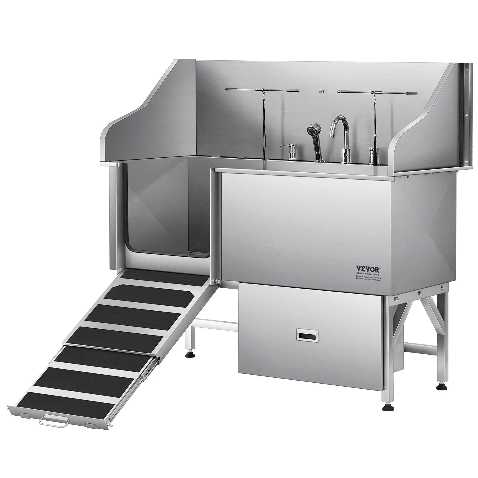 VEVOR 61 Inch Dog Grooming Bath Tub Stainless Steel w Ramp Water Filter Left