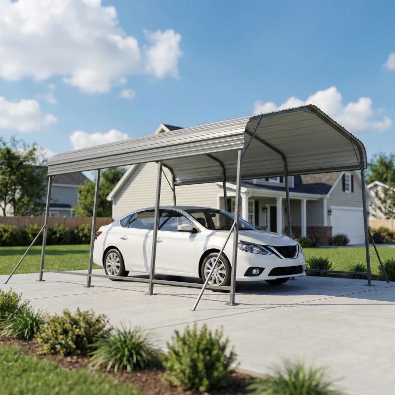 11 x 15FT Metal Carport, Heavy-Duty Carport Canopy with Reinforced Frame & Galvanized Steel Roof, Dark Grey