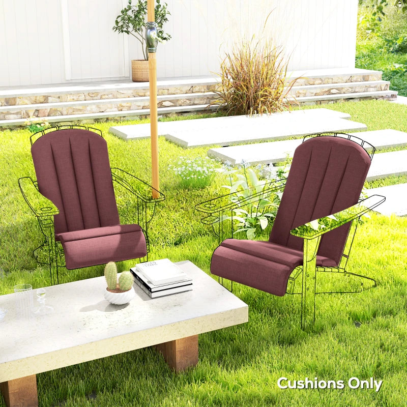 Set of 2 Patio Chair Cushions, High Back Adirondack Chair Cushion with Ties, High-Density Foam, Wine Red