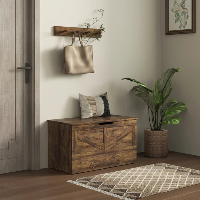 31.5 Inches Storage Chest, Storage Trunk with 2 Safety Hinges for Living Room, Rustic Brown