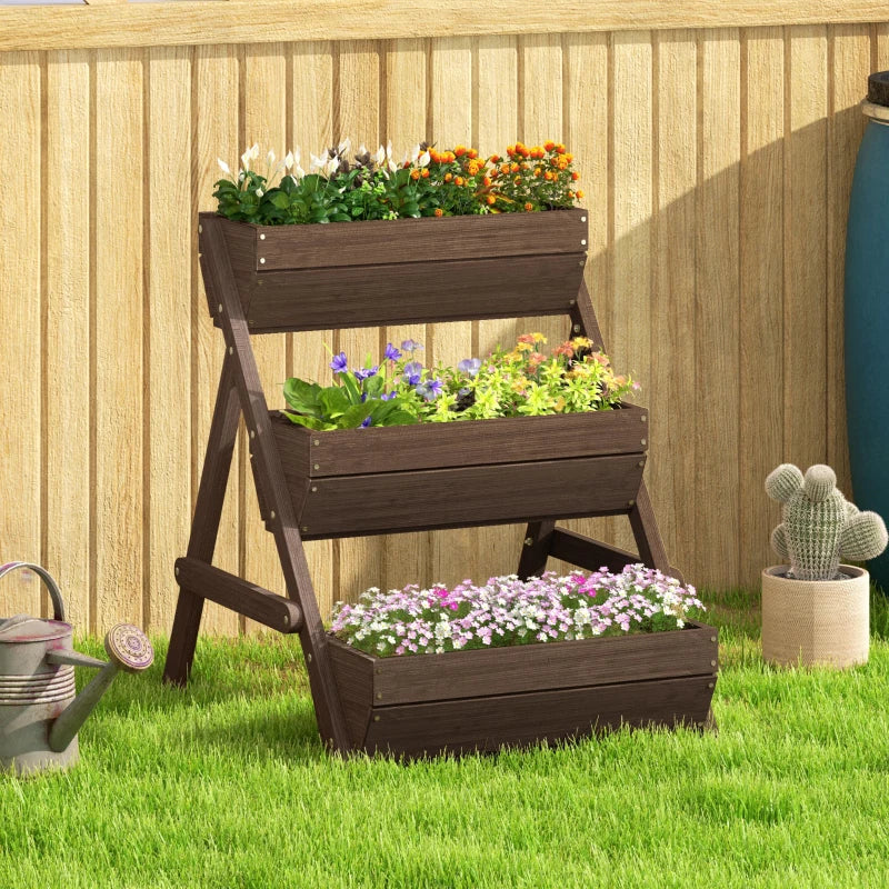 3 Tier Elevated Planter Box, Vertical Wooden Raised Garden Bed for Flowers, Vegetables, 26" x 30" x 30", Carbonized