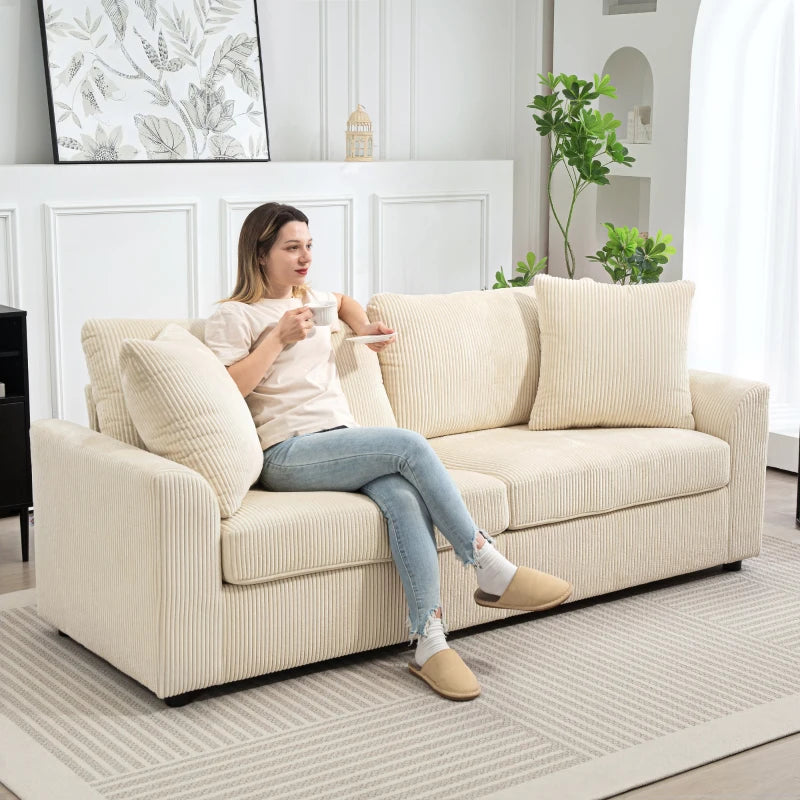 3 Seater Sofa, 83.5" Modern Upholstered Couch with Pocket Spring and 2 Scatter Cushions for Living Room, Cream White