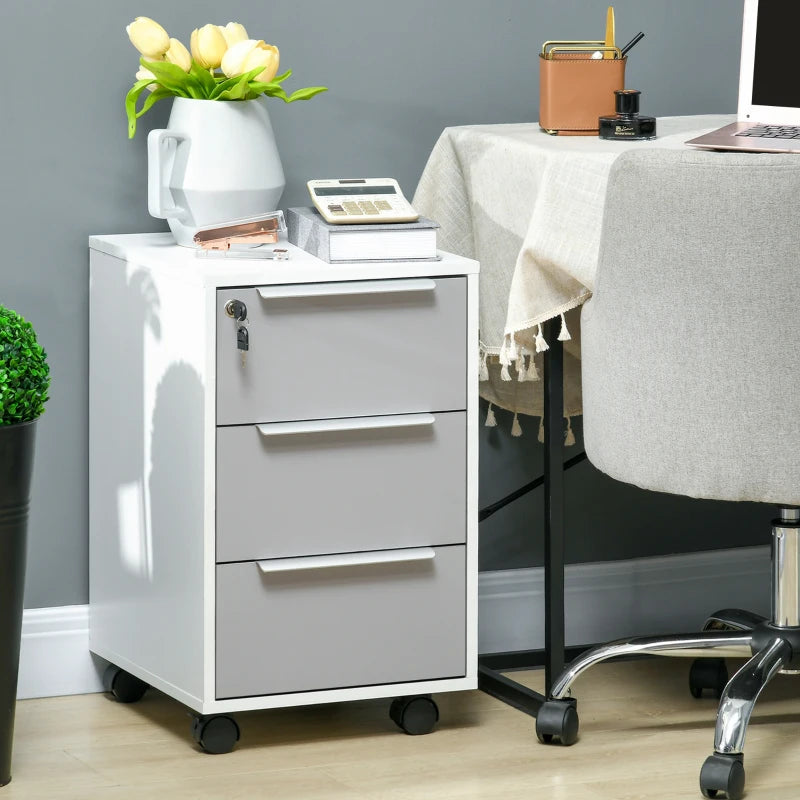 3 Drawer File Cabinet with Wheels, Vertical Filing Cabinet with Lock, Grey
