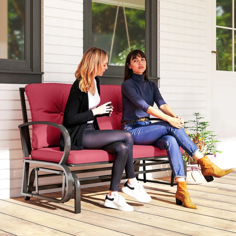 2-Person Outdoor Glider Chair, Patio Double Rocking Loveseat with Steel Frame and Cushions for Backyard, Garden and Porch, Red