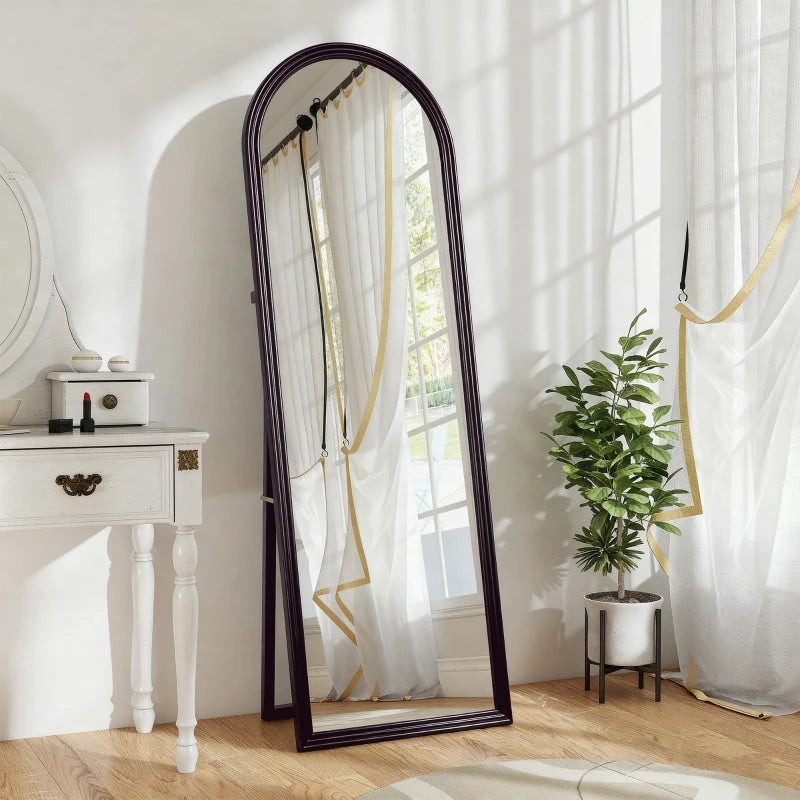 64" x 21" Full Length Mirror, Free Standing, Leaning or Wall, Arched Full Body Mirror, Brown Wood Grain