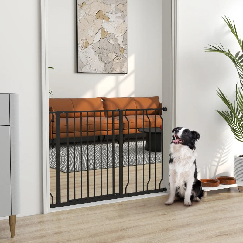 30"- 45" Easy Install Pet Gate w/ Door & Double Locking System, Extra Wide Dog Gate for Stairs, Hallways, Black