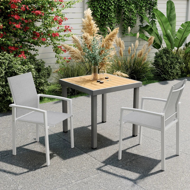 Set of 2 Outdoor Garden Chairs, Stackable Patio Dining Chairs with Breathable Fabric, Armrests and Backrest, Light Grey