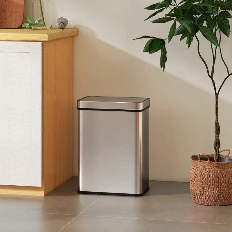 13.2 Gallon Sensor Can, Automatic Garbage Can with Soft-Close Lid, Fingerprint-Proof Stainless Steel, Silver
