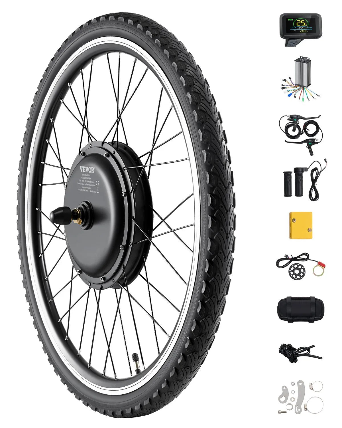 VEVOR 1000W Electric Bike Conversion Kit 48V 26" Front Wheel E-Bike Hub Motor
