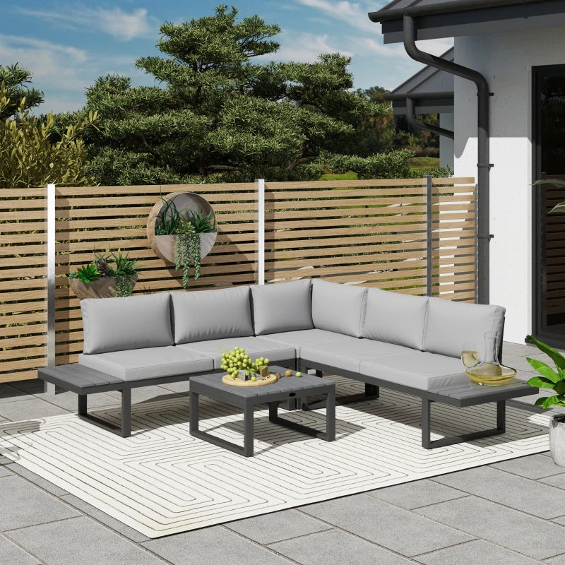 4 Pieces Outdoor Patio Furniture Set, 5-Level Reclining Garden Corner Sofa Set, Outdoor Lounge Conversation Sectional