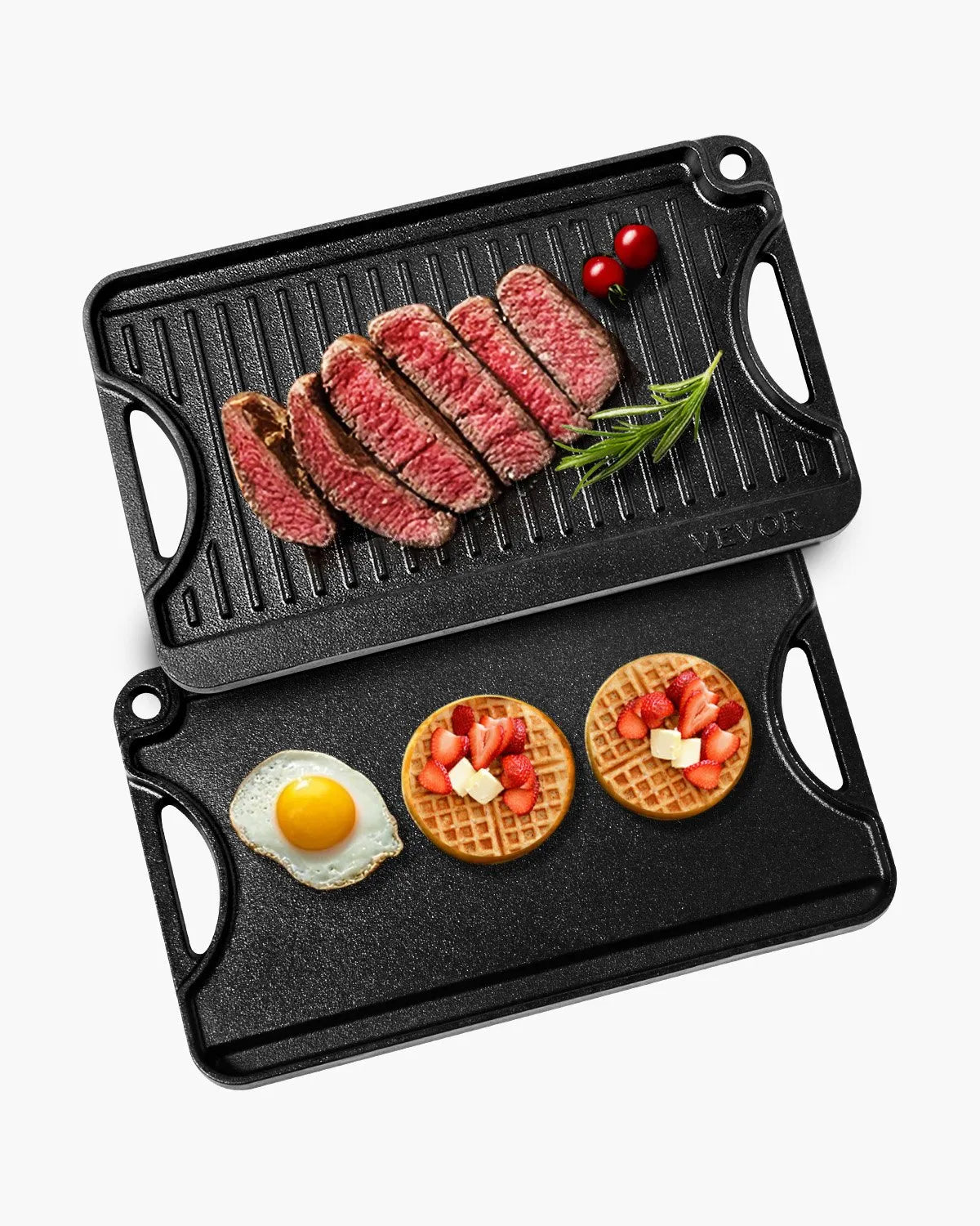 VEVOR 14x8.5 in Reversible Grill Griddle Pre-Seasoned BBQ Pan Cast Iron Black