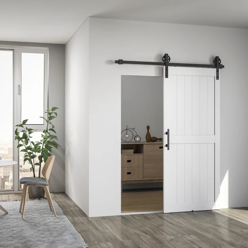36inx84in Barn Door with 6FT Sliding Door Hardware Kit, Handle, Upgraded Rollers and Floor Guide, Waterproof, White