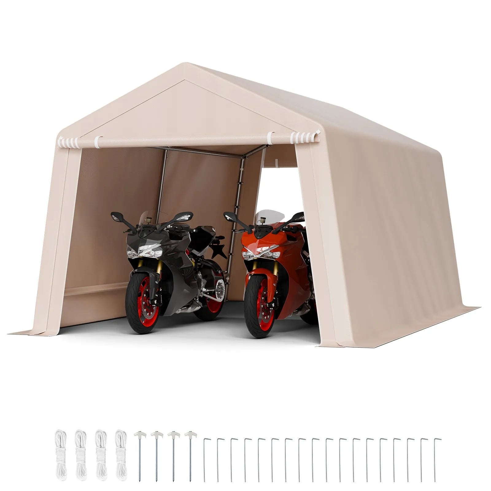 VEVOR Outdoor Storage Portable Shed 10x15 ft Waterproof Canopy Garage 2 Doors