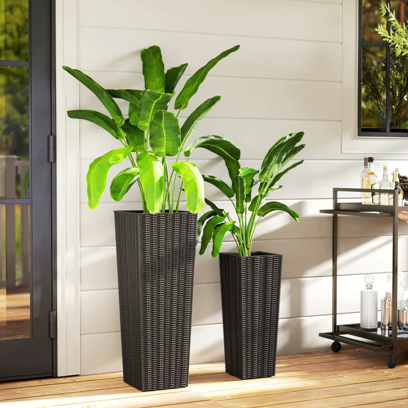 Set of 2 Tall Planters for Outdoor Plants with Drainage Holes, Outdoor Flower Pots for Entryway, Patio and Deck