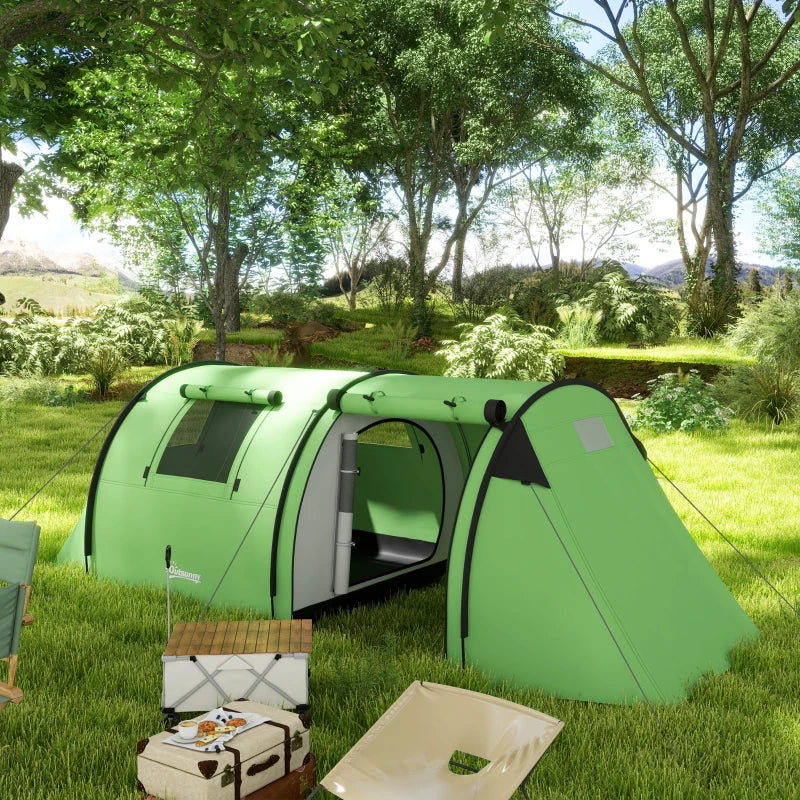 3-4 Person Camping Tent with 2 Rooms, 3000mm Waterproof Portable Family Tent with Carry Bag, Dark Green
