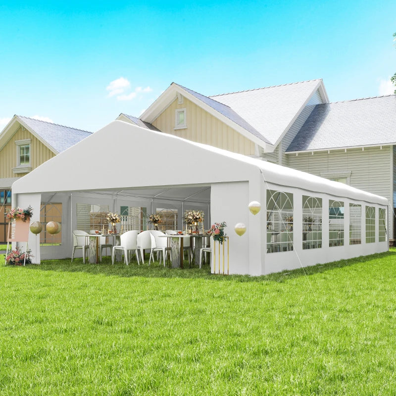 23' x 39' Party Tent, Heavy Duty Outdoor Canopy Tent Shelter with 2 Doors and 12 Windows for Parties, Events, White