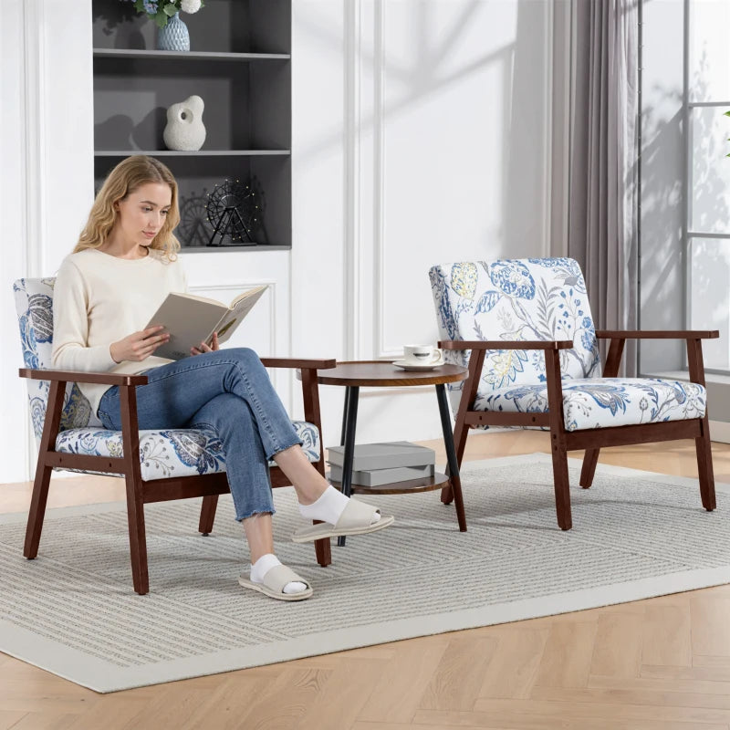 2 PCS Modern Accent Chairs with Cushioned Seat, Upholstered Linen-Feel Armchair for Bedroom, Living Room, Multicolored
