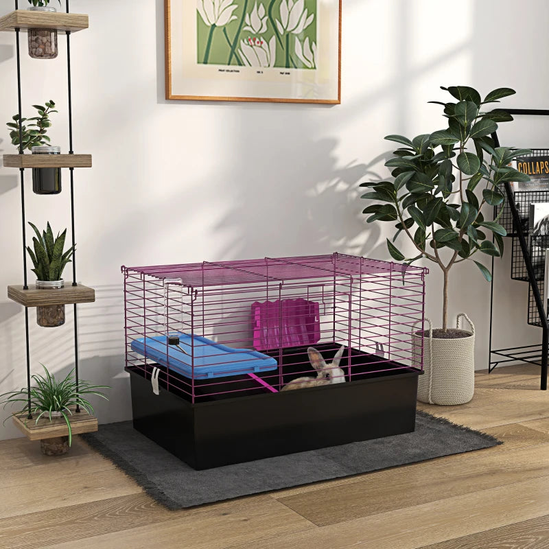 18.5" Small Animal Cage with Water Bottle, Food Dish, Platform, Ramp, Black