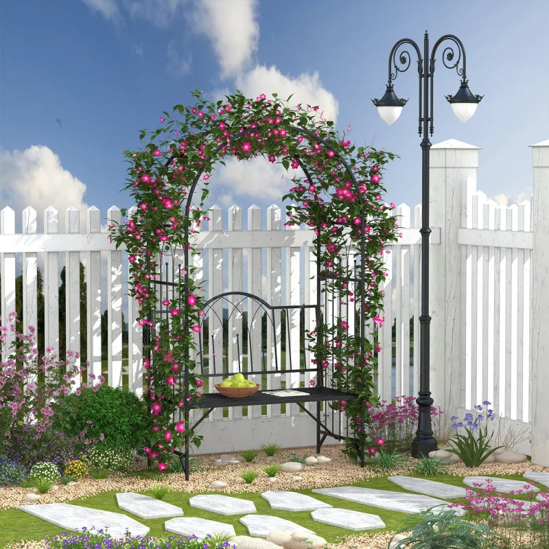 43" Garden Arbor Bench Trellis for Vines Climbing Plant Outdoor Decor Arch- Black