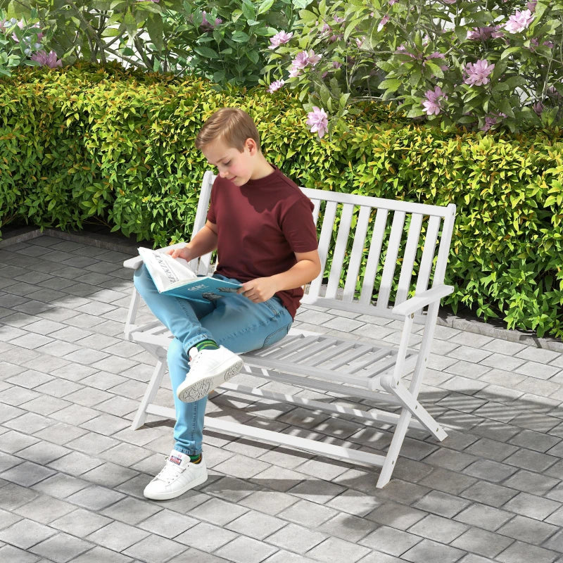 46.5" Foldable Wood Outdoor Bench with Backrest and Armrests for Outdoors, Patio, Porch, Park, White