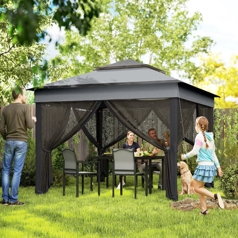 10.7 x 10.7ft Pop Up Gazebo, Adjustable Instant Sun Shelter with UV30+ Roof Cover, Removable Mesh Curtains, Dark Grey