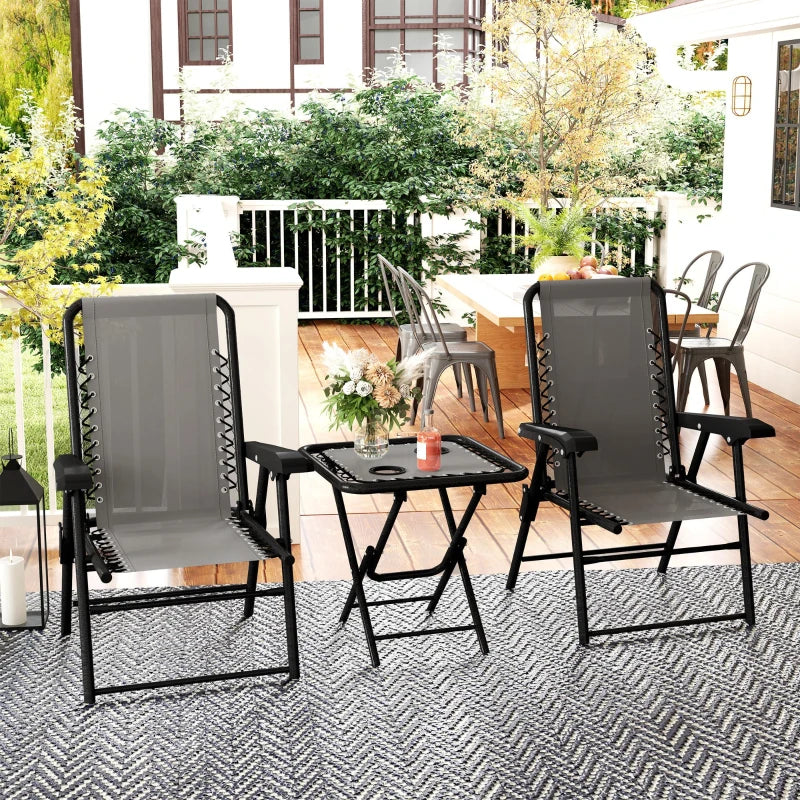 3 Pieces Patio Bistro Set, Outdoor Folding Table and Chairs Set, Metal Patio Furniture Set with Cup Holders