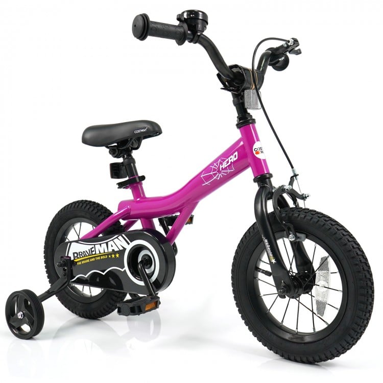 12-Inch Kids Bike with Removable Training Wheels Pink-Brave Hero
