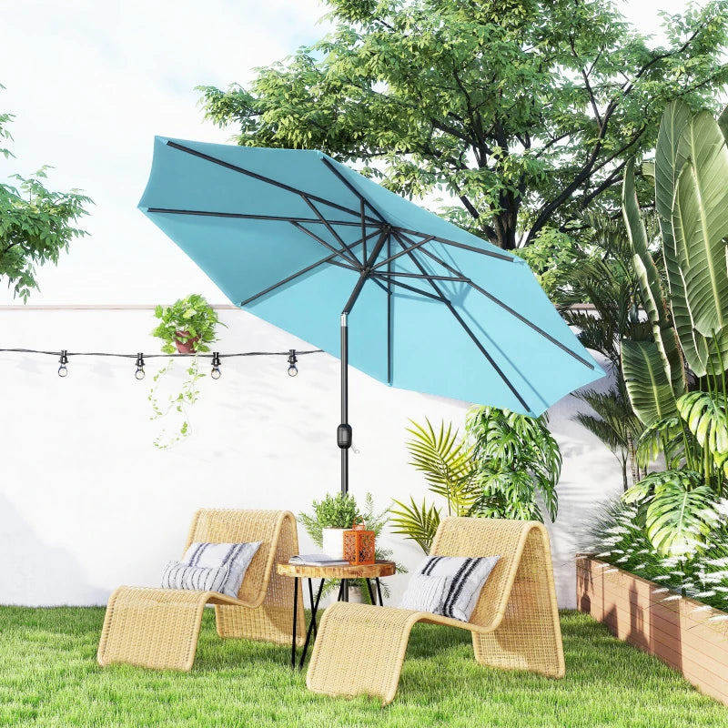 10' x 8' Round Market Umbrella, Patio Umbrella, Outdoor Parasol with Crank Handle, Tilt, Sky Blue