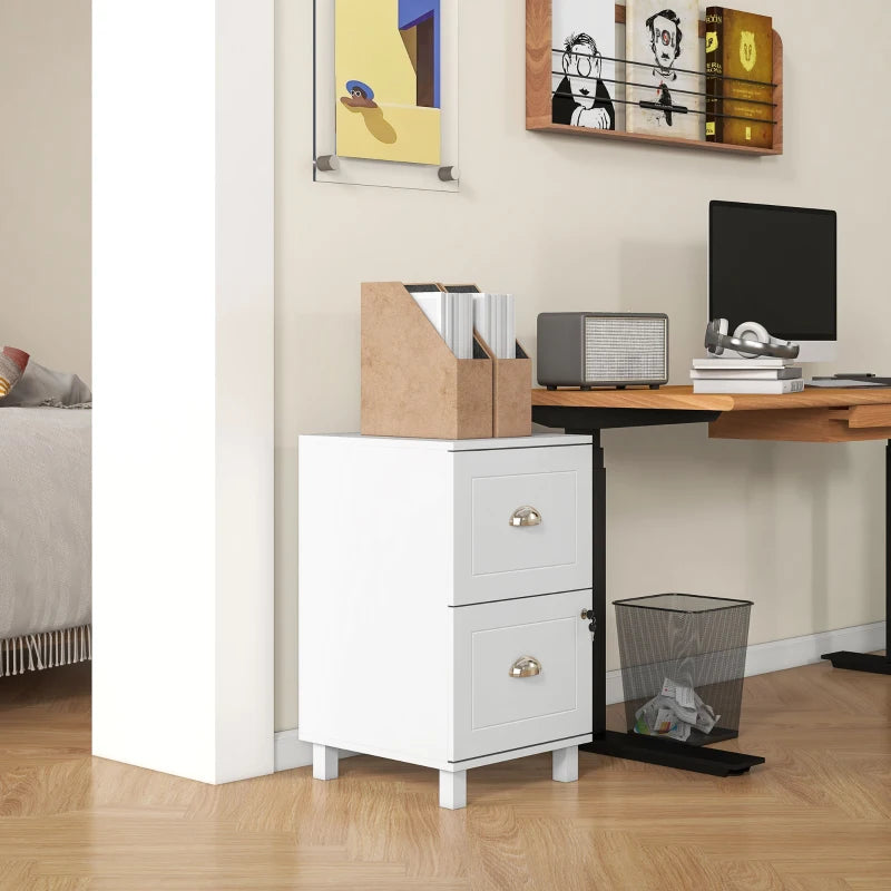2-Drawer Small Filing Cabinet Lockable Home Office Storage Cabinet with Adjustable Hanging Bars for A4 Letter White