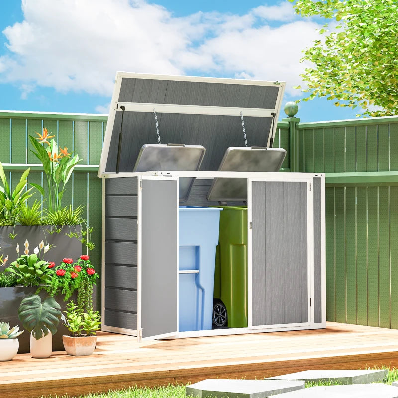 41 Cu. Ft. Outdoor Storage Shed, Outdoor Horizontal Trash Can Storage with Chain Lid, Lockable Storage Box, Grey