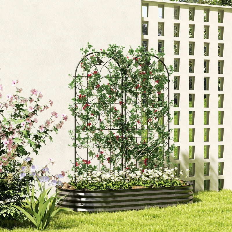 Set of 2 Metal Garden Trellis, Decorative Trellis Panels, Bird Design, 150 x 50 cm, Black