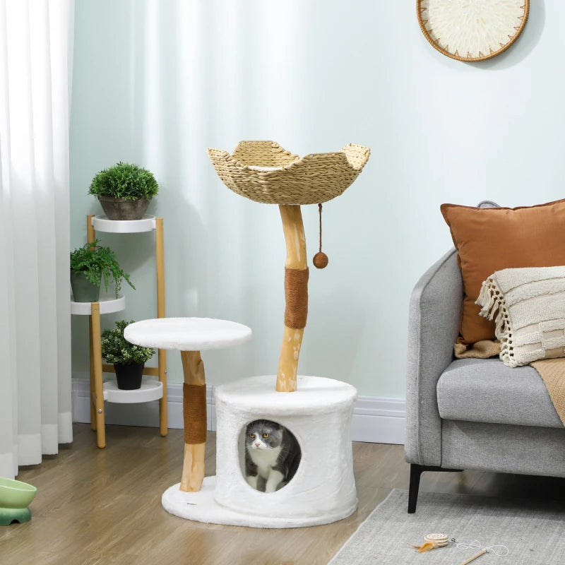 40" Real Wood Cat Tree, Cat Tower for Indoor Large Adult Cats with Scratching Posts, Condo, Perch, Washable Cushion,