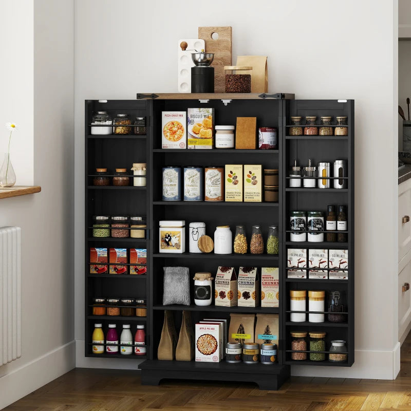 47" Kitchen Pantry Storage Cabinet, Farmhouse Kitchen Pantry Cabinet with Adjustable Shelves and Door Shelves, Black