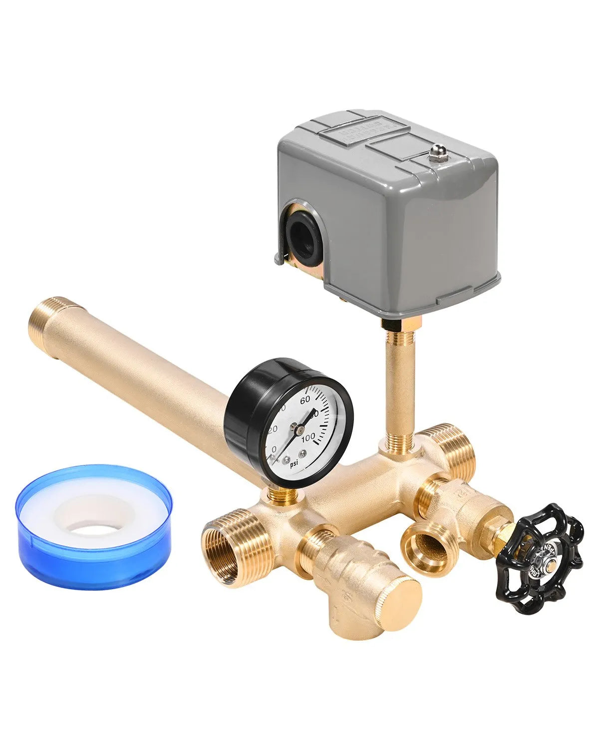 VEVOR 1" x 11" Well Pressure Tank Tee Kit 40/60PSI Switch Fit Tanks up to 16 in