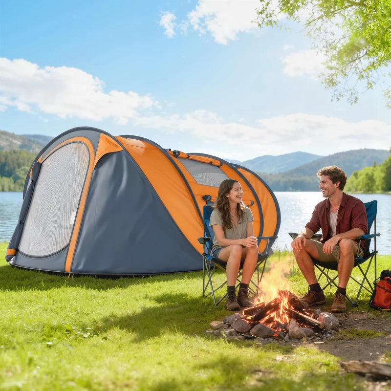 4 Person Camping Tent, Easy Pop Up Tent with Doors, Windows and Carry Bag, Automatic Setup Tent for Hiking, Orange