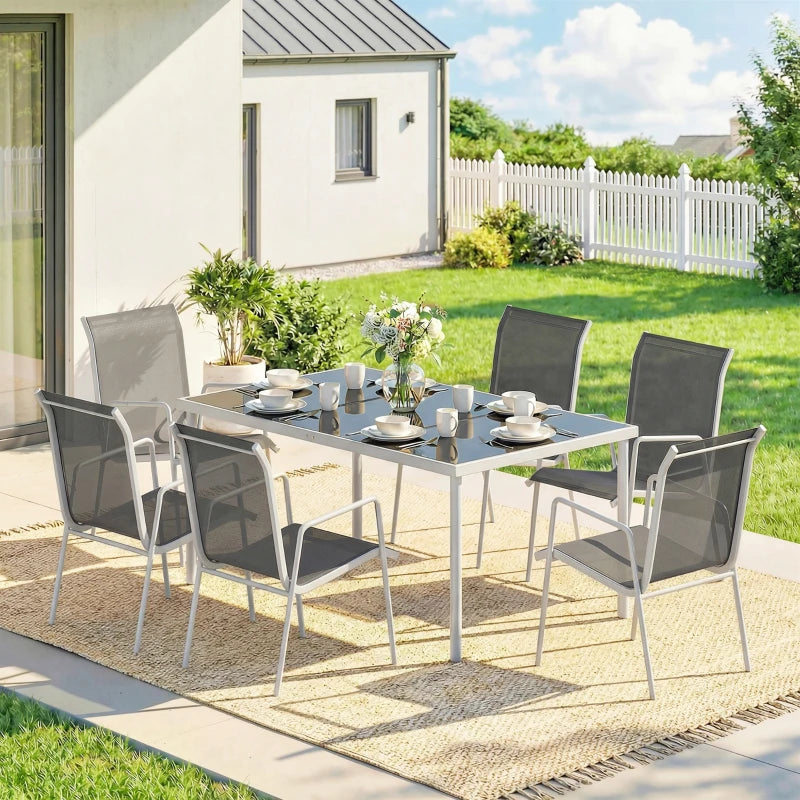 7 Piece Garden Dining Set, Garden Furniture Set with Rectangle Table and 6 Stackable Chairs