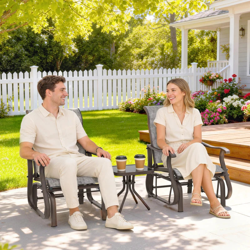 3PCs Gliding Rocking Chair & Bistro Tea Table Set, Grey