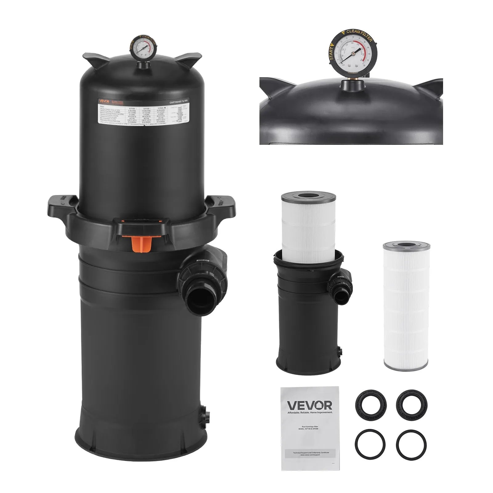 VEVOR 200 sq.ft² Cartridge Pool Filter Valve 9000 GPH Swimming Pool Filtration