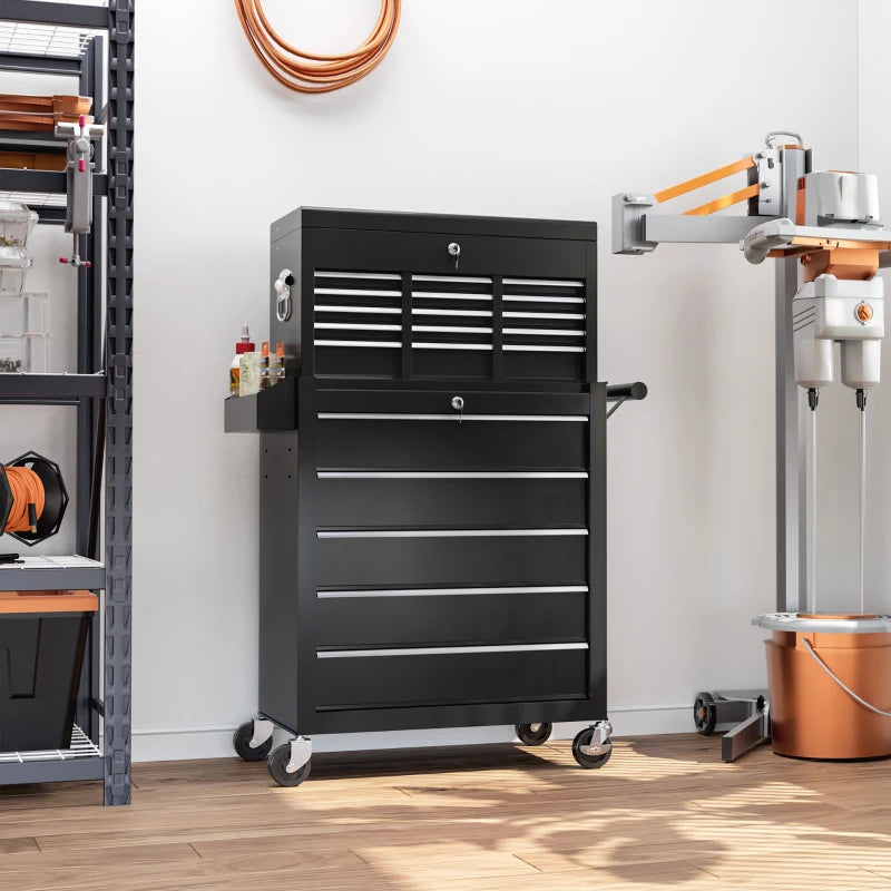 14 Drawer Rolling Tool Chest, Lockable Tool Storage Cabinet with Detachable Top Toolbox, Protective Liner, Black