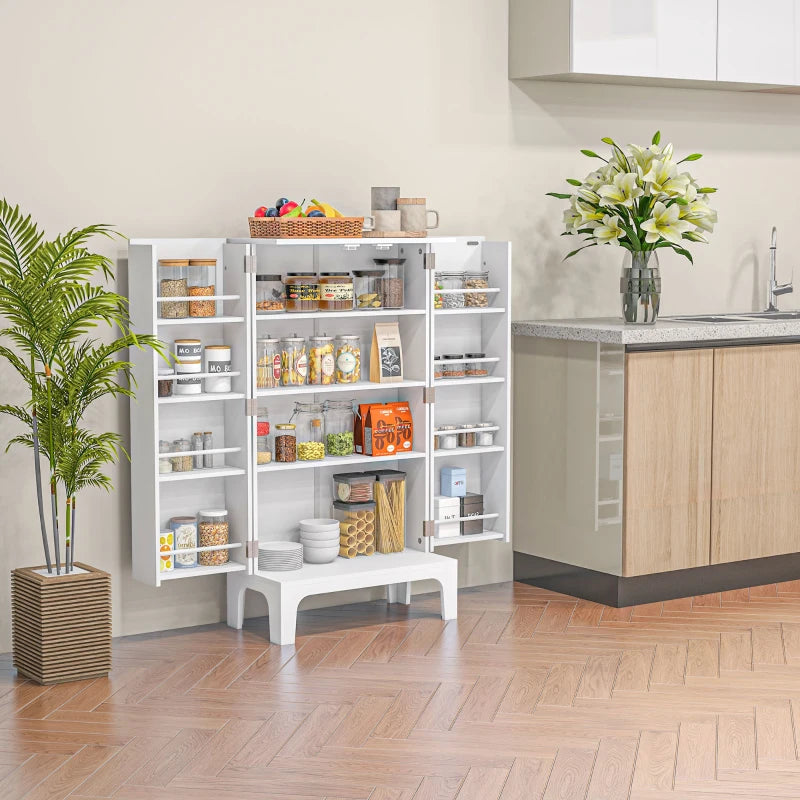 44" Storage Cabinet, 2-Door Kitchen Pantry Cabinet with 4-tier Shelving, 8 Spice Racks and Adjustable Shelves