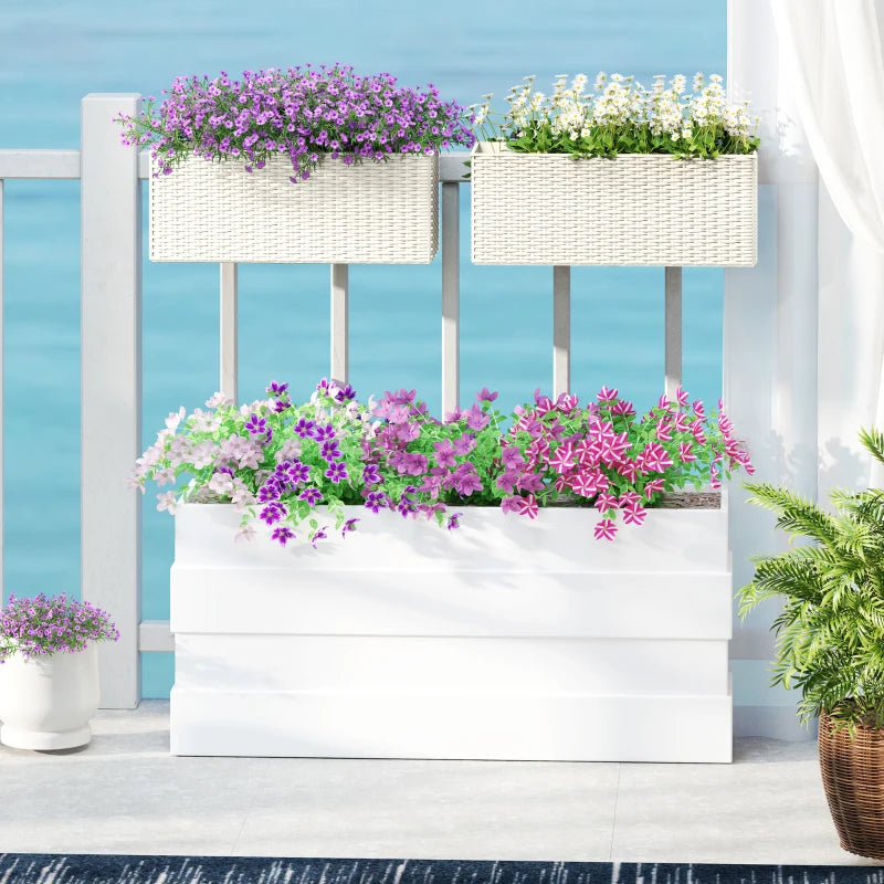 2 Pack 20 Inch Hanging Flower Pots, Railing Planter Box for Fence, Garden, Rattan Look, White