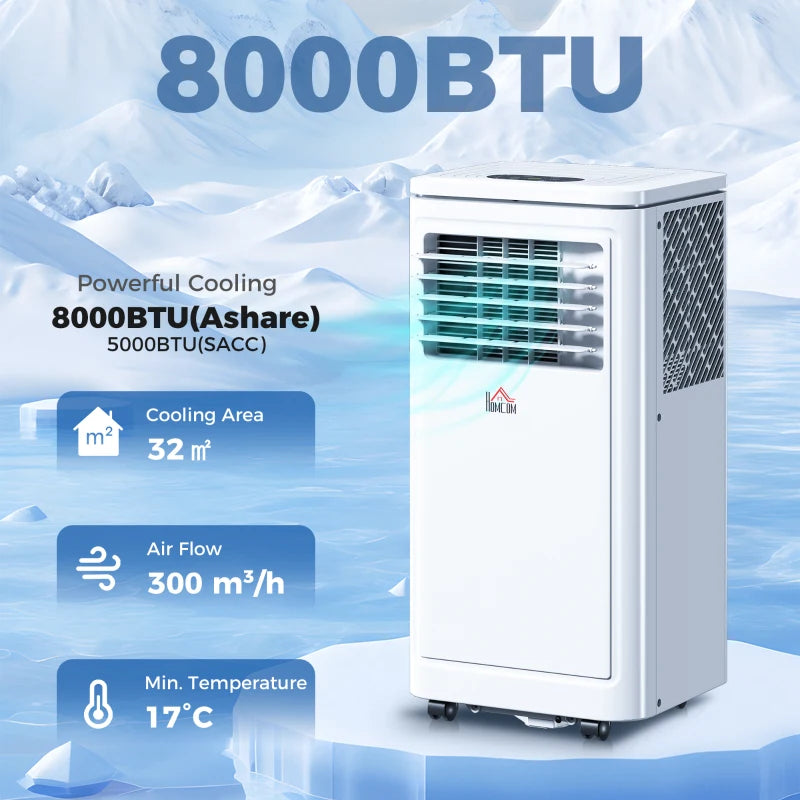 Small Portable AC 8000 BTU, Dehumidifier, Remote Control, 24-Hour Timer, Window Mount Kit for Bedroom, Cream
