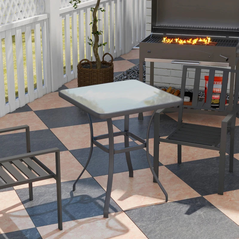 27" Patio Square Table with Tempered Glass Top Outdoor Dining Bar Table Steel Backyard Bistro Table Steel Frame