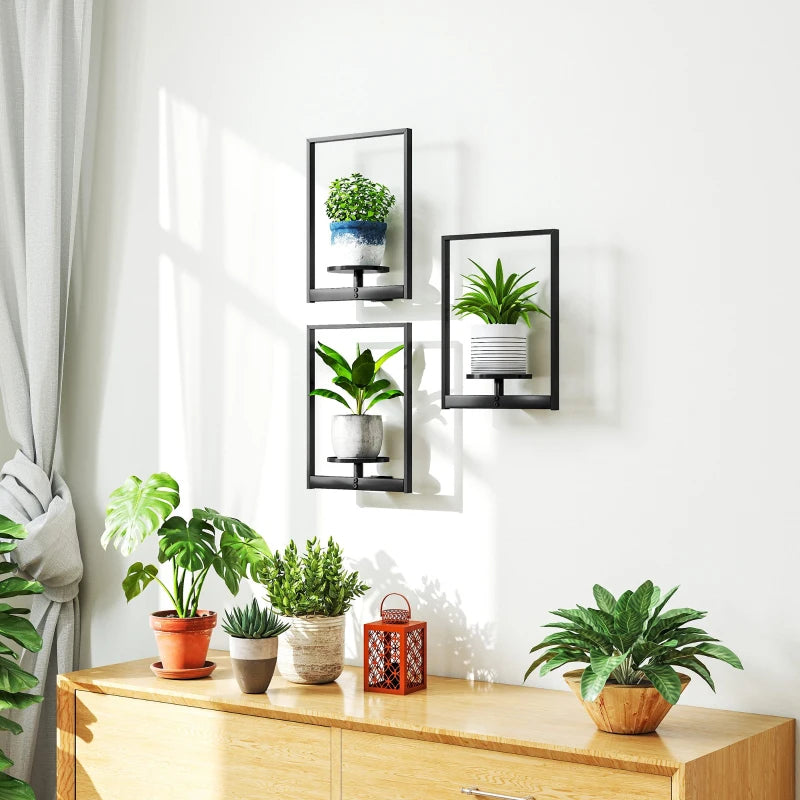 3 Pack Wall Planters for Indoor Plants, Wall-Mounted Metal Plant Stand Shelves, Picture Frame Wall Decor Hanger