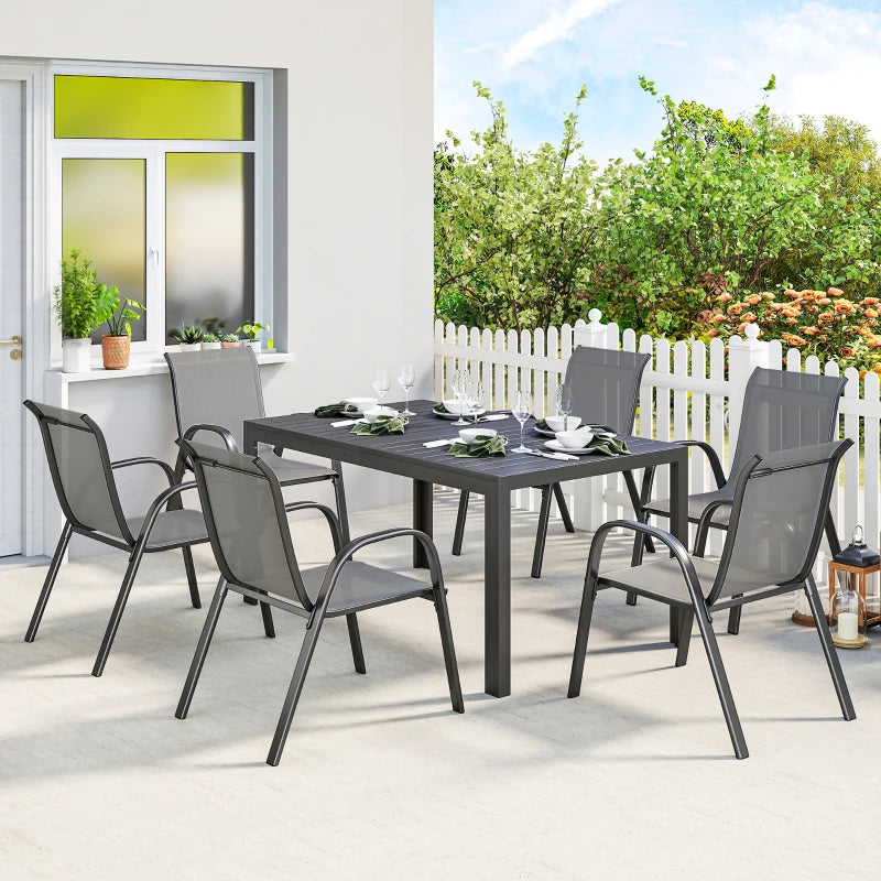 7 Pieces Outdoor Dining Set for 6, Patio Furniture Set with Rectangular Patio Table and Stackable Chairs, Light Grey