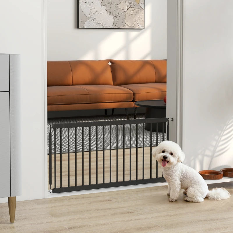 26"-37" Dog Gate, Adjustable Pet Gate, Fits 18" Tall with 2 Extension, Pressure Mount Kit for Stairs and Doorways, Black