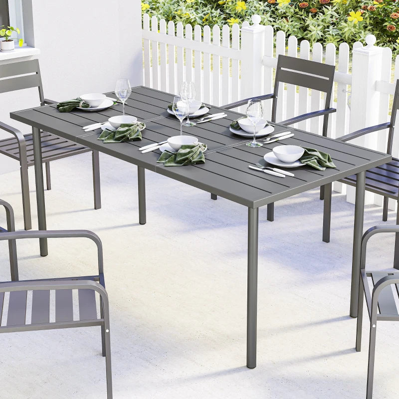 65" x 31.5" Outdoor Dining Table for 6, Metal Rectangular Patio Dining Table with Metal Slatted Top