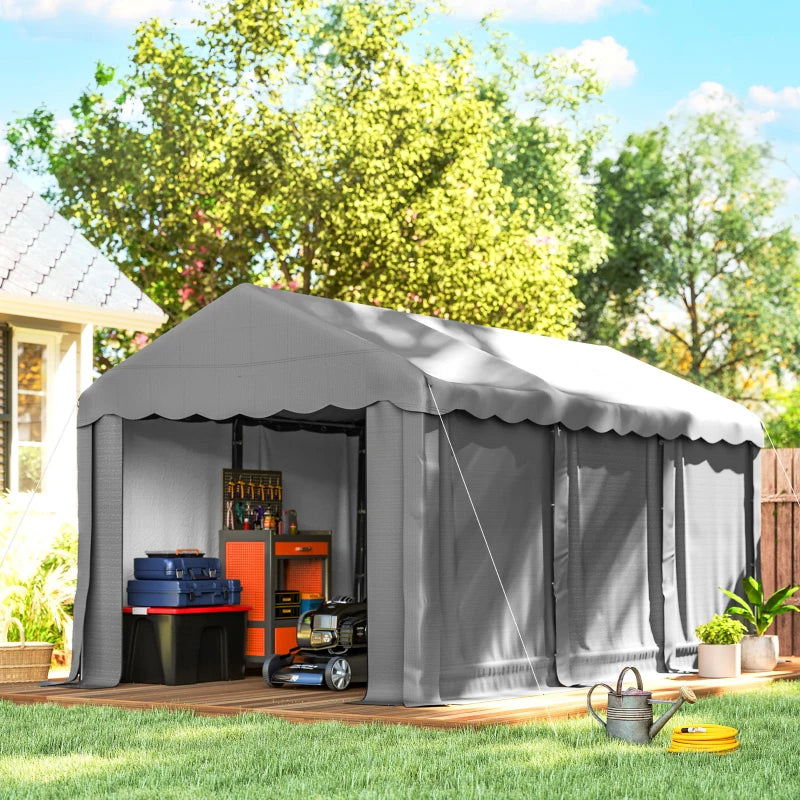 20' x 10' Portable Shed, Outdoor Storage Shed Tent with Roll-up Zipper Door and Removable Sidewalls, Light Grey